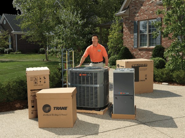 A Professional installer prepares to install a new Air Conditioning System in a home