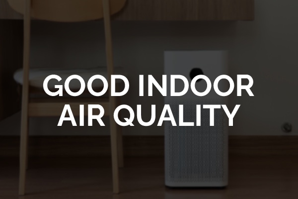 An air purifier with the words, "good indoor air quality."